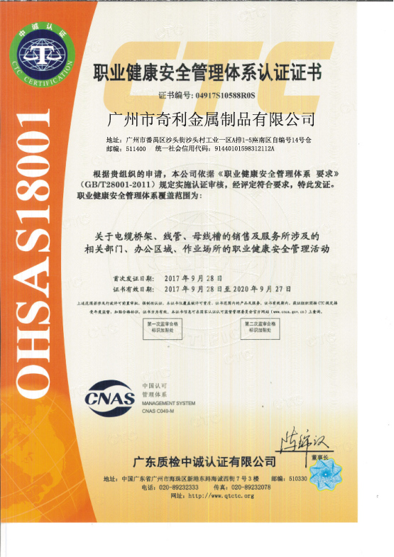 職業(yè)健康體系認證證書